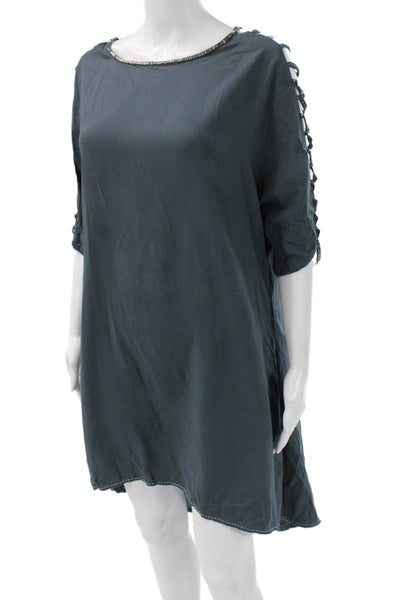 Skemo Womens Shift Dress Dark Gray 3/4 Sleeve Round Neck Knee Length Size S