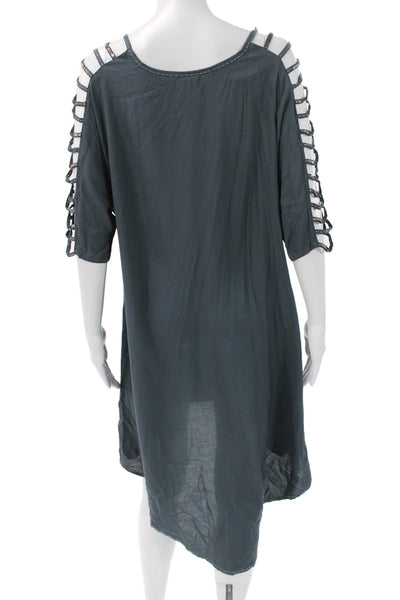 Skemo Womens Shift Dress Dark Gray 3/4 Sleeve Round Neck Knee Length Size S