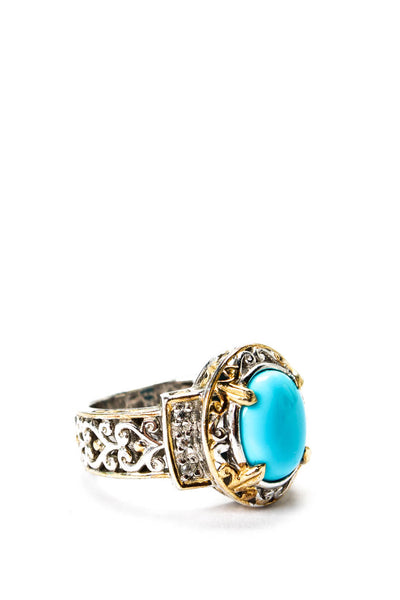 Michael Valitutti Womens 925 Silver + Gold Accent Turquoise + Topaz Ring Sz 4.5