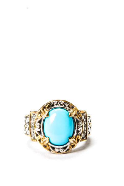 Michael Valitutti Womens 925 Silver + Gold Accent Turquoise + Topaz Ring Sz 4.5