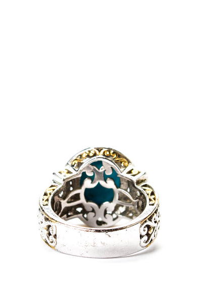 Michael Valitutti Womens 925 Silver + Gold Accent Turquoise + Topaz Ring Sz 4.5