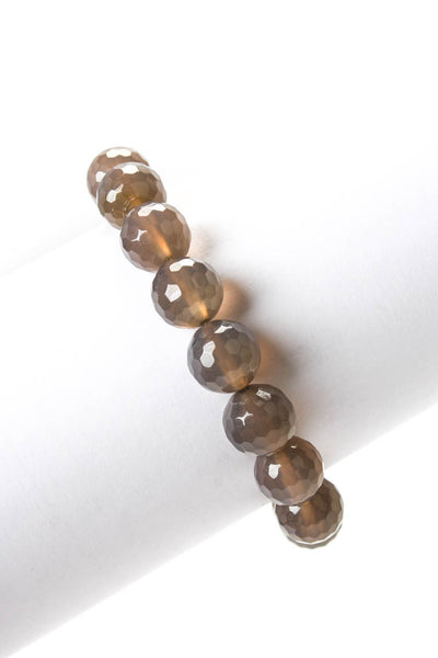 Designer Womens 925 Silver Gray Chalcedony+Pearl+Zircon Buddha Bead Bracelet