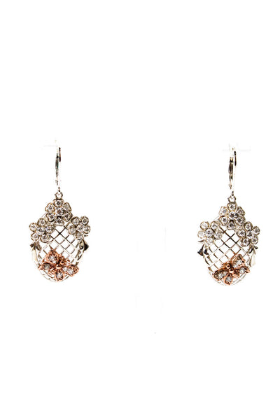 EA Womens 925 Silver + R Gold Accent Cubic Zirconia Butterfly Dangle Earrings