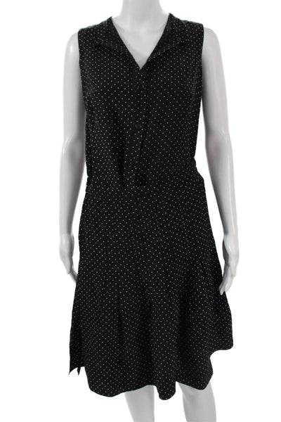 Akris Punto Women Shirt Dress Black Polka Dot Silk Sleeveless Knee Size 12