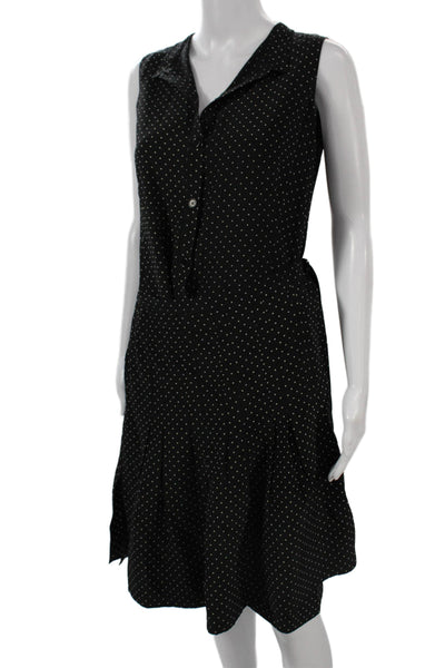 Akris Punto Women Shirt Dress Black Polka Dot Silk Sleeveless Knee Size 12
