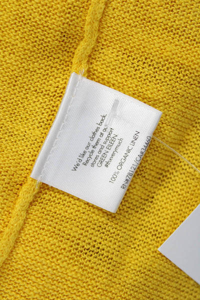 Eileen Fisher Womens Yellow V Neck Short Sleeve Organic Linen T Shirt Size M