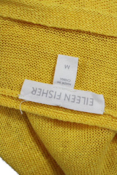 Eileen Fisher Womens Yellow V Neck Short Sleeve Organic Linen T Shirt Size M