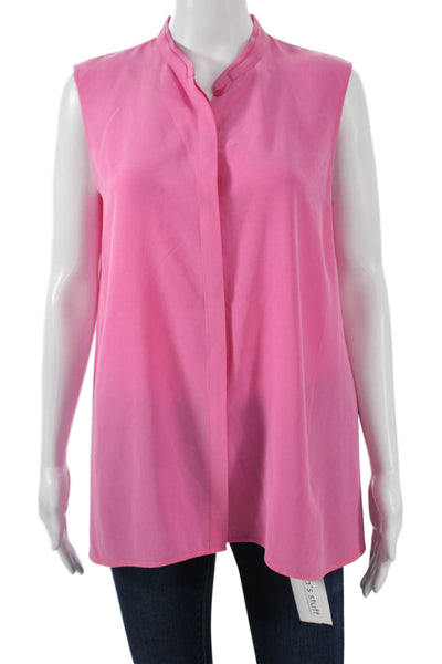 Lafayette 148 New York Women Silk Sleeveless Tunic Blouse Pink Mock Neck Size M