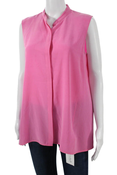 Lafayette 148 New York Women Silk Sleeveless Tunic Blouse Pink Mock Neck Size M