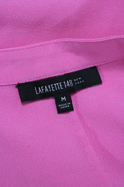 Lafayette 148 New York Women Silk Sleeveless Tunic Blouse Pink Mock Neck Size M