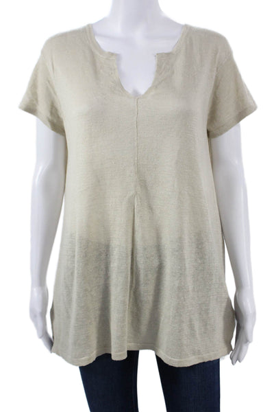 Kinross Womens Bohemian Organic Linen Tunic Short Sleeve Beige Size M