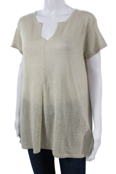 Kinross Womens Bohemian Organic Linen Tunic Short Sleeve Beige Size M