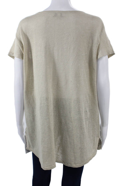 Kinross Womens Bohemian Organic Linen Tunic Short Sleeve Beige Size M