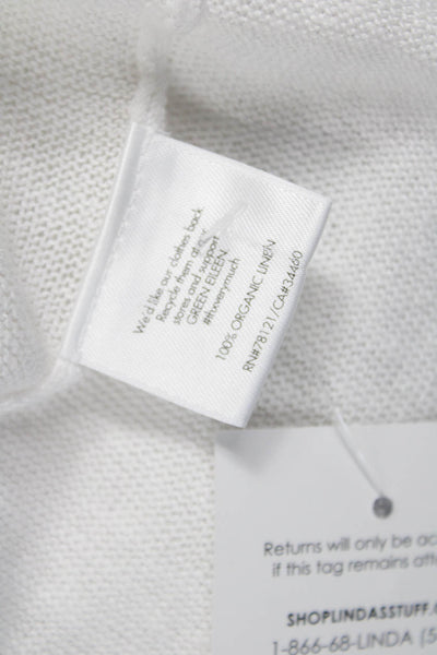 Eileen Fisher Women V-Neck 100% Organic Linen T-Shirt Short Sleeve White Size L