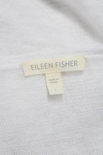 Eileen Fisher Women V-Neck 100% Organic Linen T-Shirt Short Sleeve White Size L
