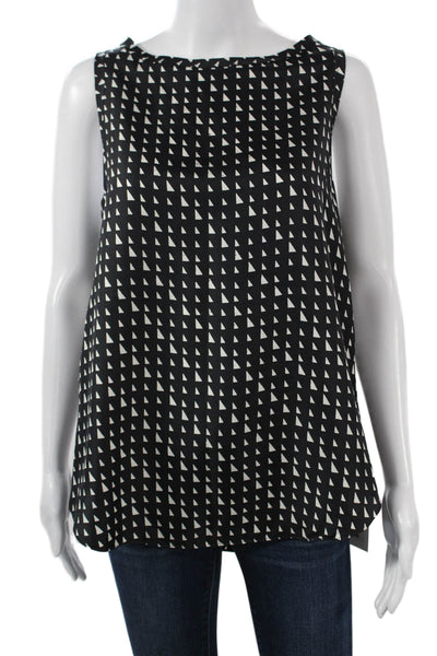 Theory Women Black Silk Geometric Sleeveless Round Neck Blouse Size L