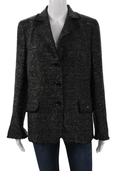 Akris Women Dark Gray Collared Wool Angora Blend Blazer Button Size 12