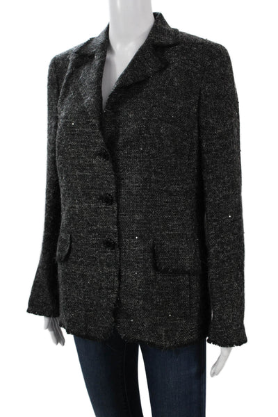 Akris Women Dark Gray Collared Wool Angora Blend Blazer Button Size 12