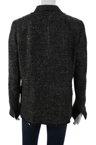 Akris Women Dark Gray Collared Wool Angora Blend Blazer Button Size 12