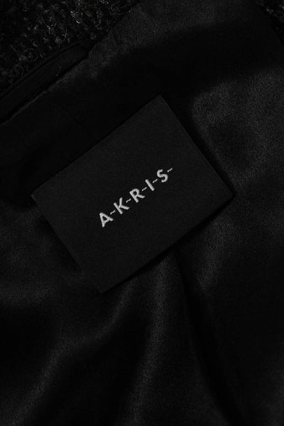 Akris Women Dark Gray Collared Wool Angora Blend Blazer Button Size 12