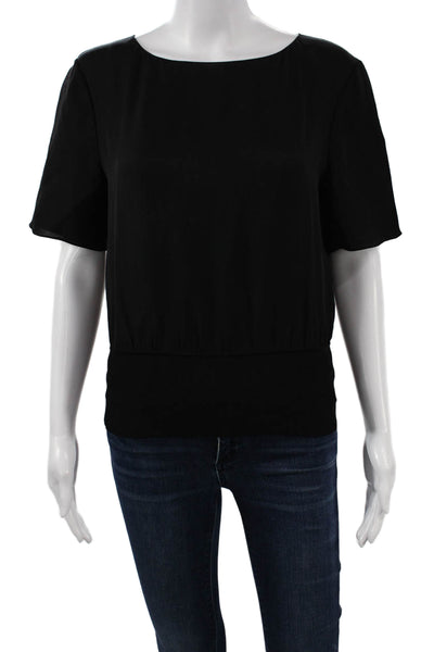 Theory Womens Basic Silk Short Sleeve Round Neck Blouse Black Size S