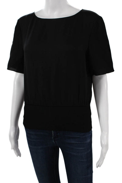 Theory Womens Basic Silk Short Sleeve Round Neck Blouse Black Size S