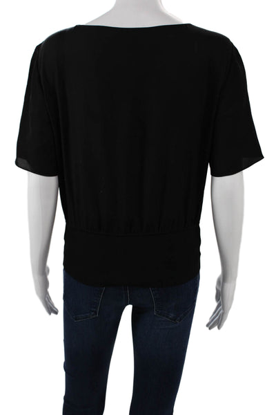 Theory Womens Basic Silk Short Sleeve Round Neck Blouse Black Size S