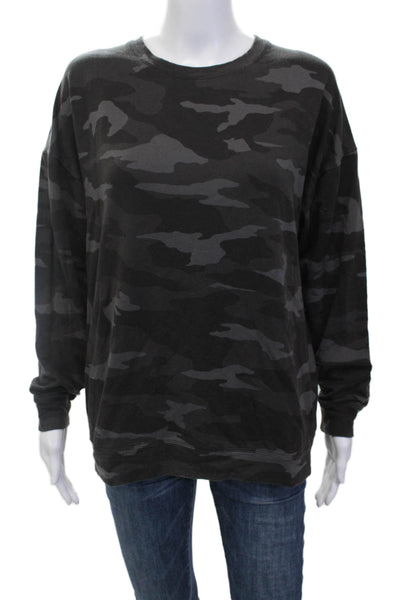 Athleta Women Pullover Sweatshirt Black Camouflage Crew Neck Long Sleeve Size M