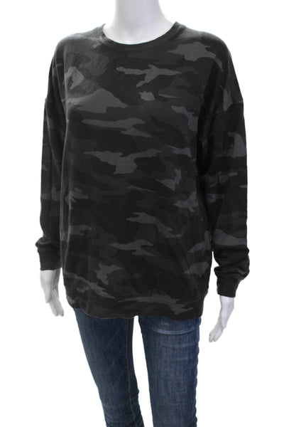 Athleta Women Pullover Sweatshirt Black Camouflage Crew Neck Long Sleeve Size M
