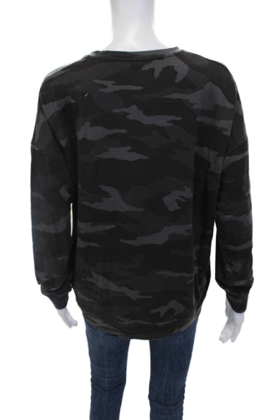 Athleta Women Pullover Sweatshirt Black Camouflage Crew Neck Long Sleeve Size M