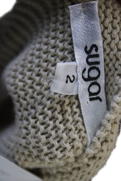 Sugar Unisex Cardigan Sweater Beige V Neck Button Cotton Long Sleeve Size 2