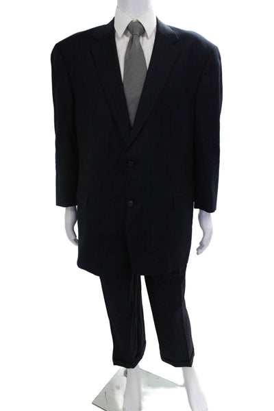 Hart Schaffner Marx Mens Dark Blue Striped 2-Pc Poly Blend Suit Size 48