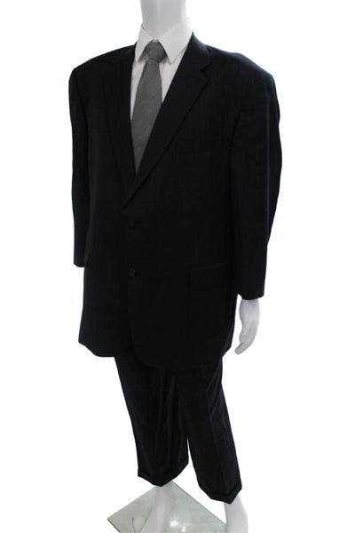 Hart Schaffner Marx Mens Dark Blue Striped 2-Pc Poly Blend Suit Size 48