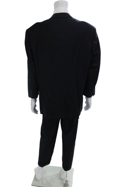Hart Schaffner Marx Mens Dark Blue Striped 2-Pc Poly Blend Suit Size 48