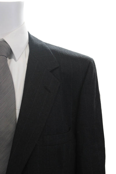 Lanvin Mens 2 Piece Classic Striped Black Suit Size 46