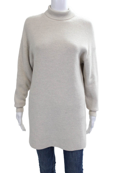 Babaton Unisex Pullover Merino Wool Mock Neck Beige Sweater Size 2XS
