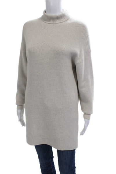Babaton Unisex Pullover Merino Wool Mock Neck Beige Sweater Size 2XS