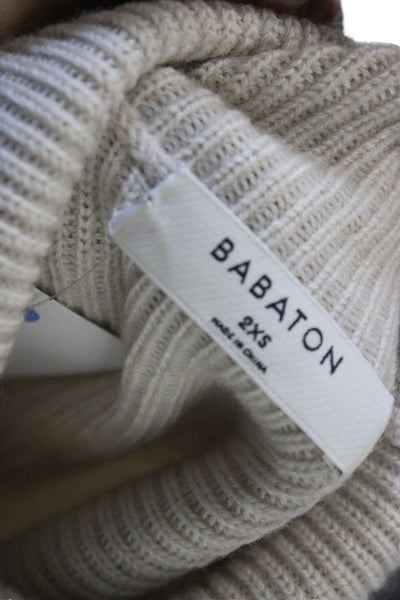 Babaton Unisex Pullover Merino Wool Mock Neck Beige Sweater Size 2XS