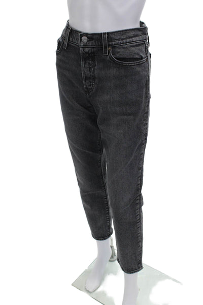Levis Unisex High Rise Cropped Tapered Ankle Jeans Dark Gray Button Size 29