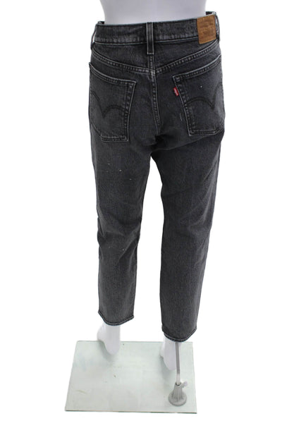 Levis Unisex High Rise Cropped Tapered Ankle Jeans Dark Gray Button Size 29