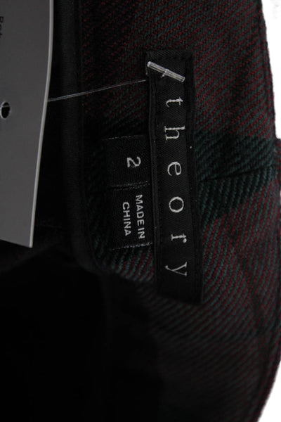 Theory Unisex Ankle Cropped Dress Pants Green Plaid 100% Wool Button Size 2