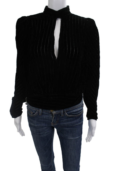 Frame Womens Blouse Black Striped High Neck Long Sleeve Hook & Eye 80s Size S