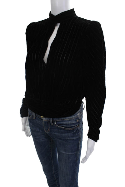 Frame Womens Blouse Black Striped High Neck Long Sleeve Hook & Eye 80s Size S