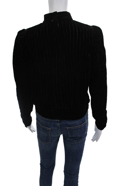 Frame Womens Blouse Black Striped High Neck Long Sleeve Hook & Eye 80s Size S