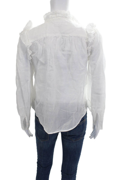 Frame Women Button Up Ramie Blouse Long Sleeve White Solid Size XS