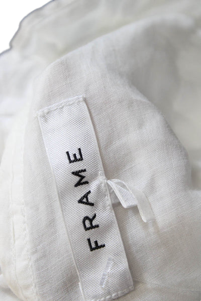 Frame Women Button Up Ramie Blouse Long Sleeve White Solid Size XS