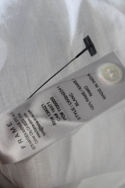 Frame Women Button Up Ramie Blouse Long Sleeve White Solid Size XS