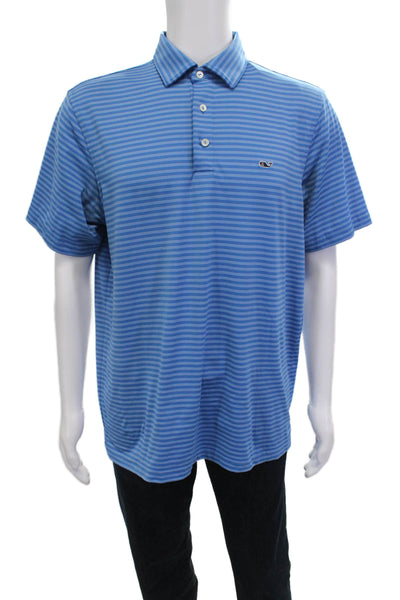 Vineyard Vines Mens Button-Down Blue Striped Cotton Short Sleeve Size M