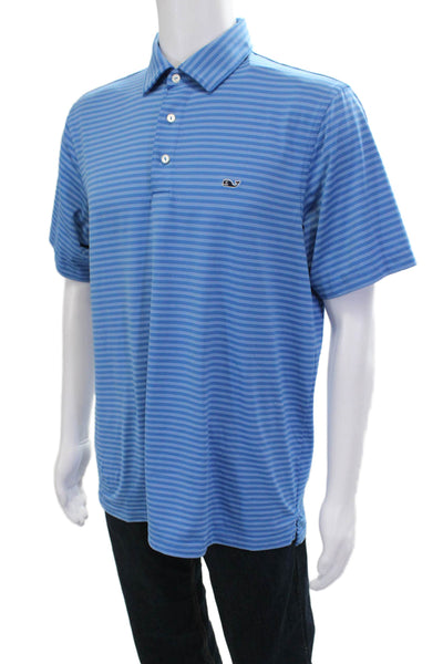 Vineyard Vines Mens Button-Down Blue Striped Cotton Short Sleeve Size M