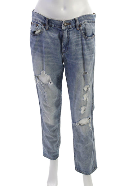 J Crew Womens Boyfriend Jeans Blue Mid Rise 28in 100% Cotton Size 27